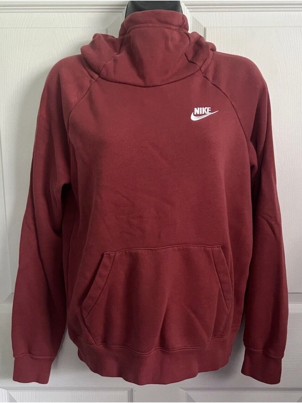 Nike Women’s Red Cowl-neck Funnel Pullover Hooded Sweatshirt